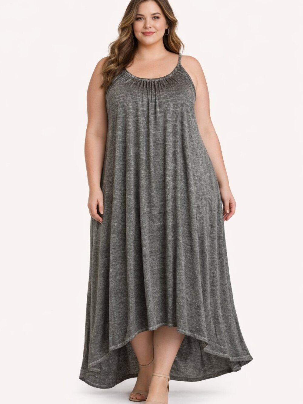 NWT Leith Gray Swing Maxi Dress High Low Size 1X